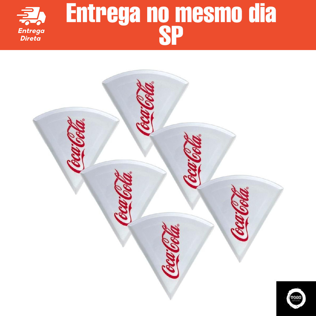 Jogo Oficial 6 Pratos Pizza Coca-Cola de Melamina 22cm - Branco