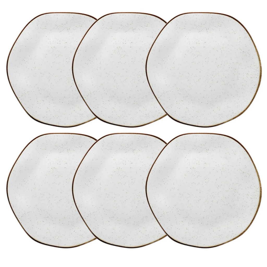 Jogo 6 Pratos Rasos de Porcelana Ryo Maresia 27,5cm Oxford