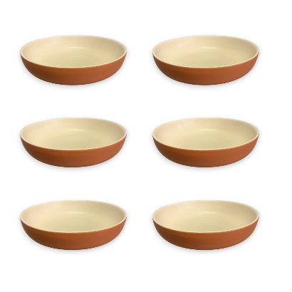 Jogo de Prato Fundo Moderno Bowl Cerâmica Terracota com Marfim 700ml 4-6 Peças