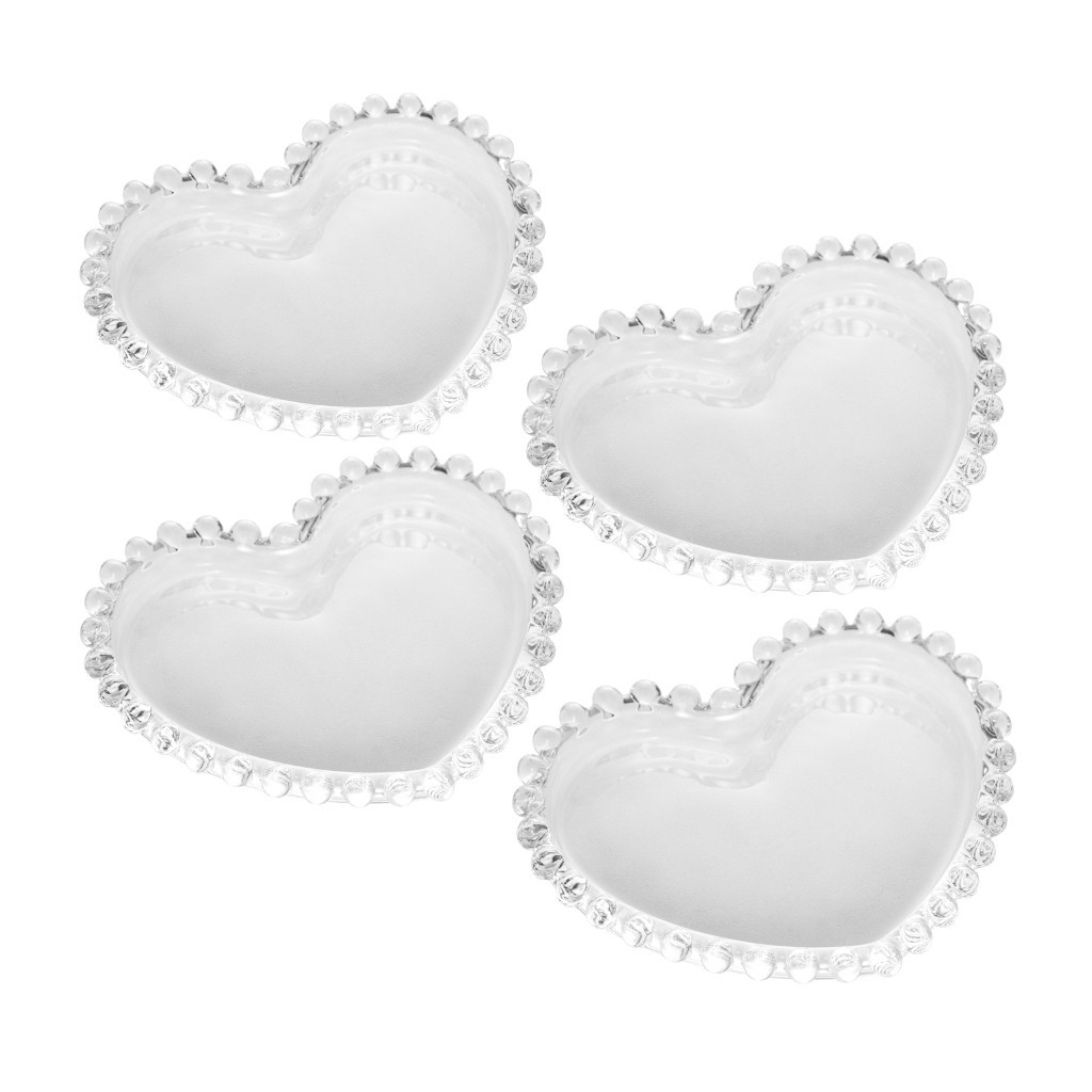 Kit 4 Pratos Cristal Coração Pires Para Xícara Sobremesa 12x10 Wolff Mesa Posta Jogo Louça Cozinha