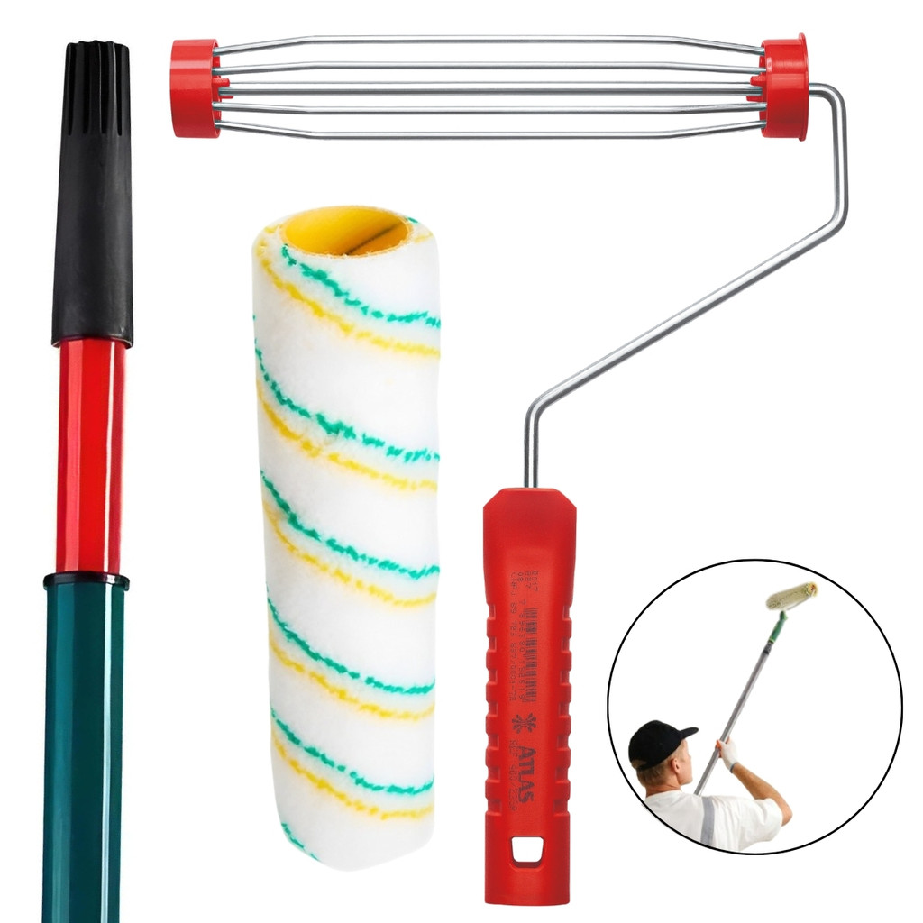 Kit Suporte Garfo 23cm Sem Rosca com Rolo de Pintura Poliamida Lã Baixa e Cabo Extensor Telescópico de 2 metros
