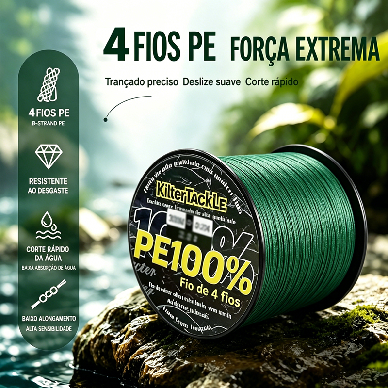 Linha de pesca PE multifilar baixa absorção de água, resistente ao desgaste e de corte rápido, 300/500 metros