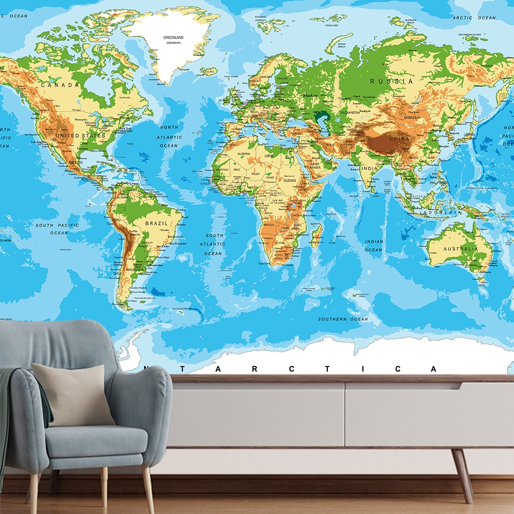 Papel de Parede Mapa Mundi Relevo Planeta Sala Painel - 475pc