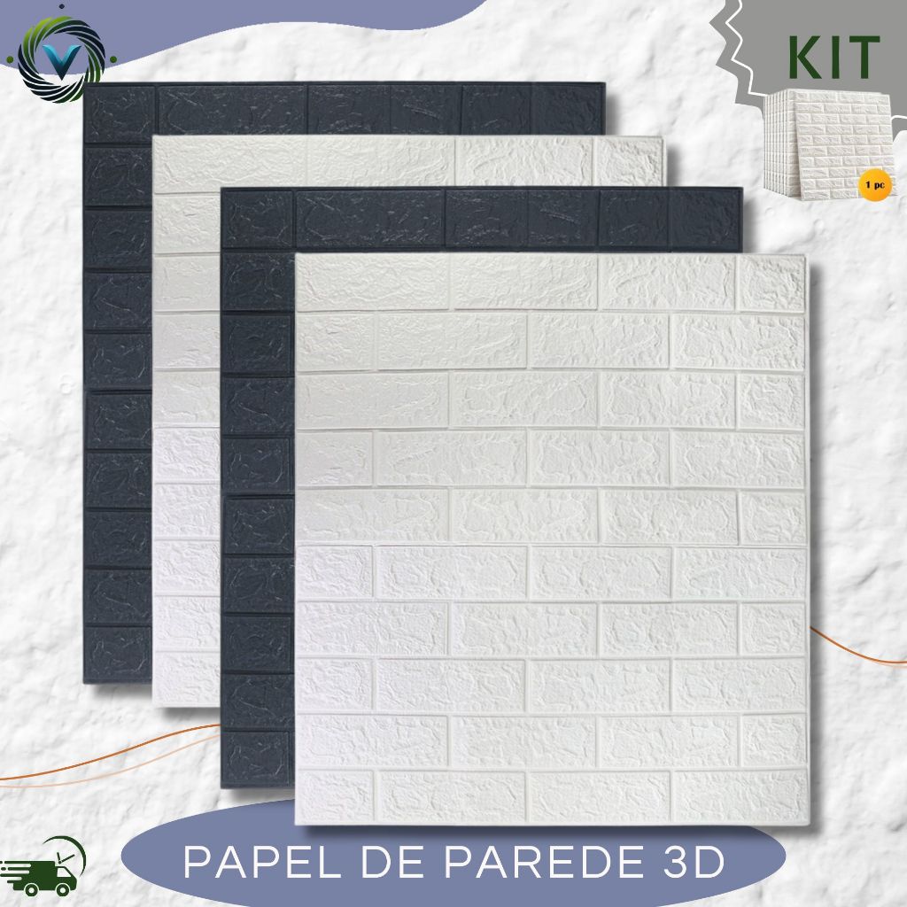 KIT100 Papel de Parede TIJOLO Placa Decorativa 3D 70x77CM Autocolante Relevo Tijolinho Resistente Moderno Quarto Sala
