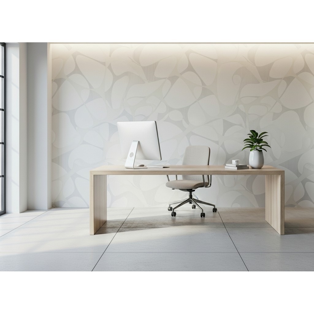 Papel de Parede Creme Detalhes Cinza Alto Relevo Vinílico Importado - Rolo 10m x 53cm Preço Atacado