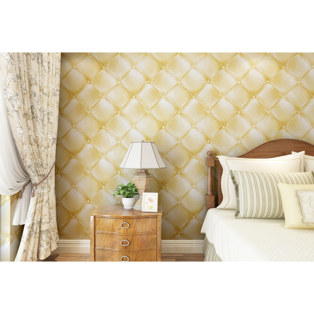 Papel de Parede 3D Preço Atacado - Amarelo - Lindo desenho Importado - Rolo 10m x 53cm Vinílico Alto Relevo