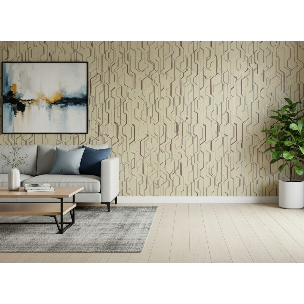Papel de Parede Alto Relevo - Lindo desenho Bege Escuro Detalhes - Rolo 10m x 53cm - Vinílico Importado Preço Atacado
