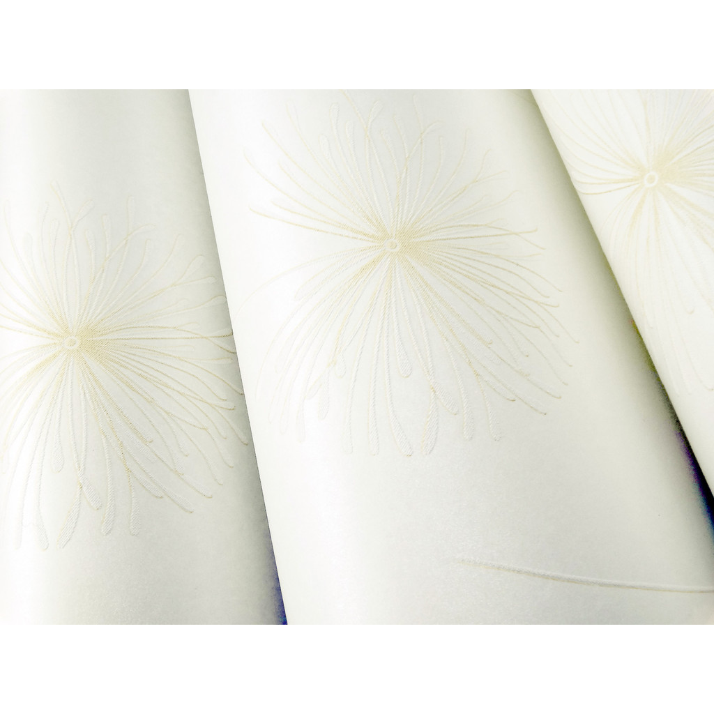 Papel de Parede Vinílico - Creme Claro Detalhes Marfim - Importado Alto Relevo - Rolo 10m×53cm Preço Atacado