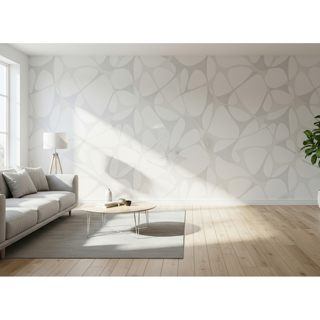 Papel de Parede Vinílico - Branco Arabesco Cinza Brilhos - Preço Atacado Importado - Rolo 10m x 53cm Alto Relevo