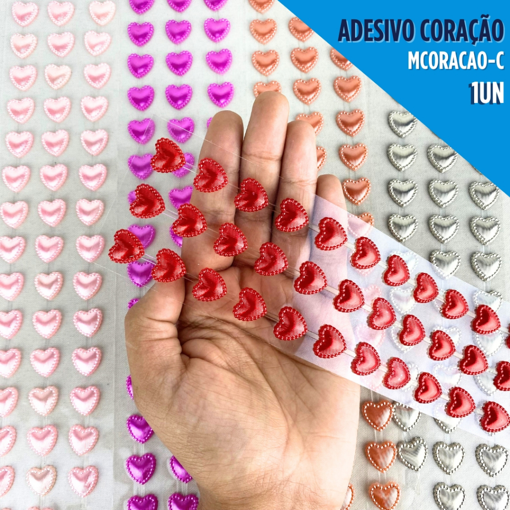 Cartela de Adesivos Coração 3D em Alto Relevo Decorativo para Artesanato, Scrapbook e Papelaria - SH