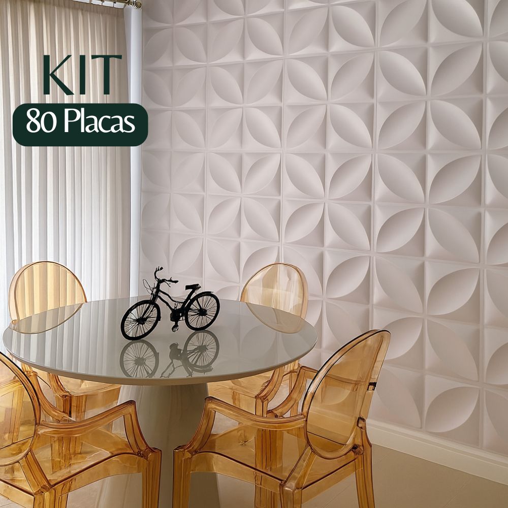 Kit 80 Placas Decorativas 3D PVC 25x25cm Revestimento Alto Relevo - Pétalas Parede