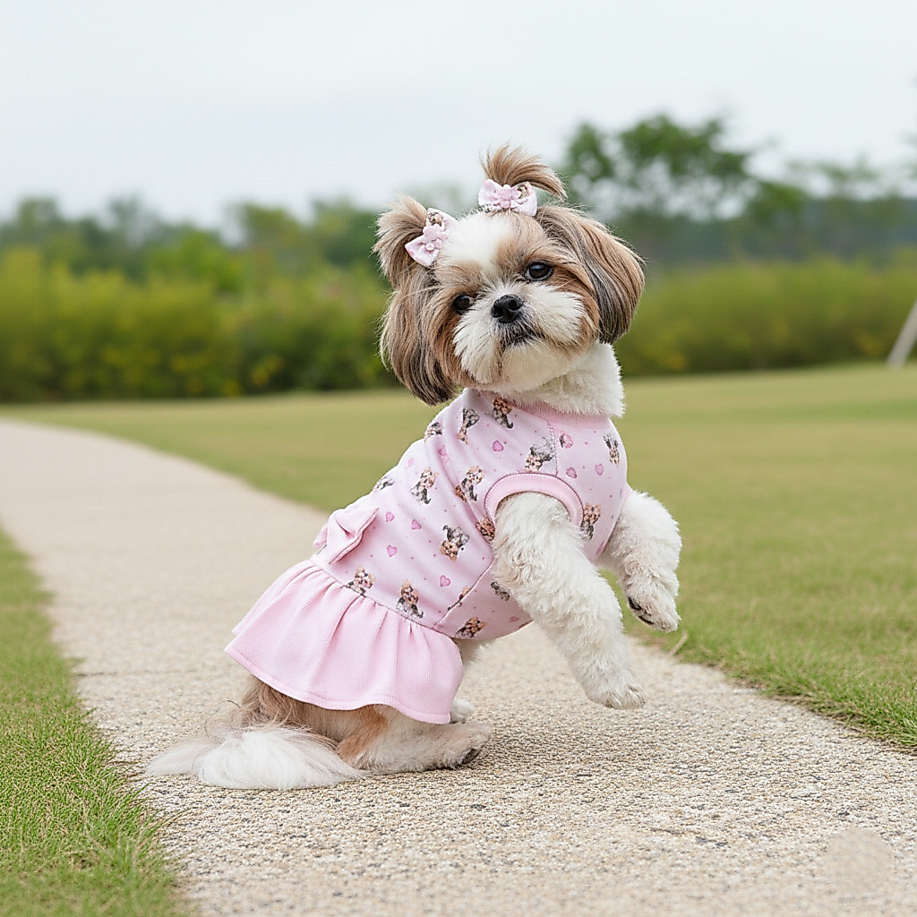 Roupinha Pet Rosa com Babado e Laço Cachorro Porte Pequeno Premium Luxo