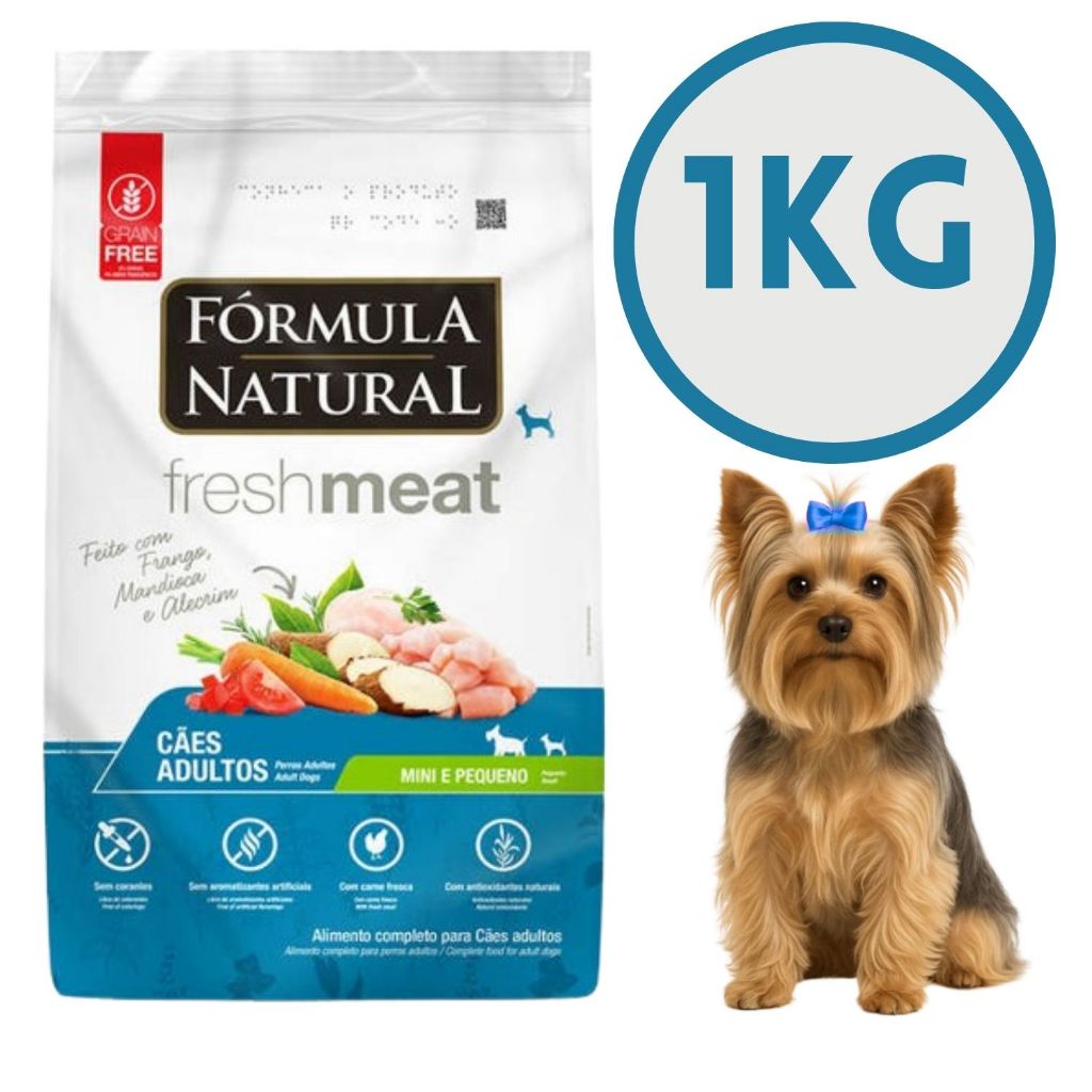 Ração Fórmula Natural Fresh Meat Cães Filhotes Mini Pequeno 1kg Frango Mandioca Cúrcuma Cachorros Dog Super Premium