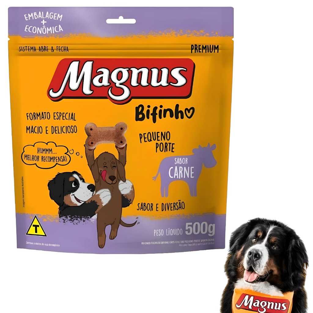 Bifinho Magnus 500g Para Cães Cachorros Pet Adultos Sabor Carne Pequeno Porte Petisco Premium