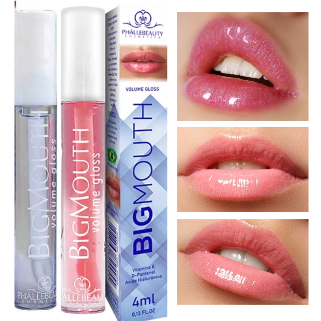 Gloss Brilho Labial Volume Big Mouth Efeito Rosado/Incolor Aumente o Volume dos Seus Lábios