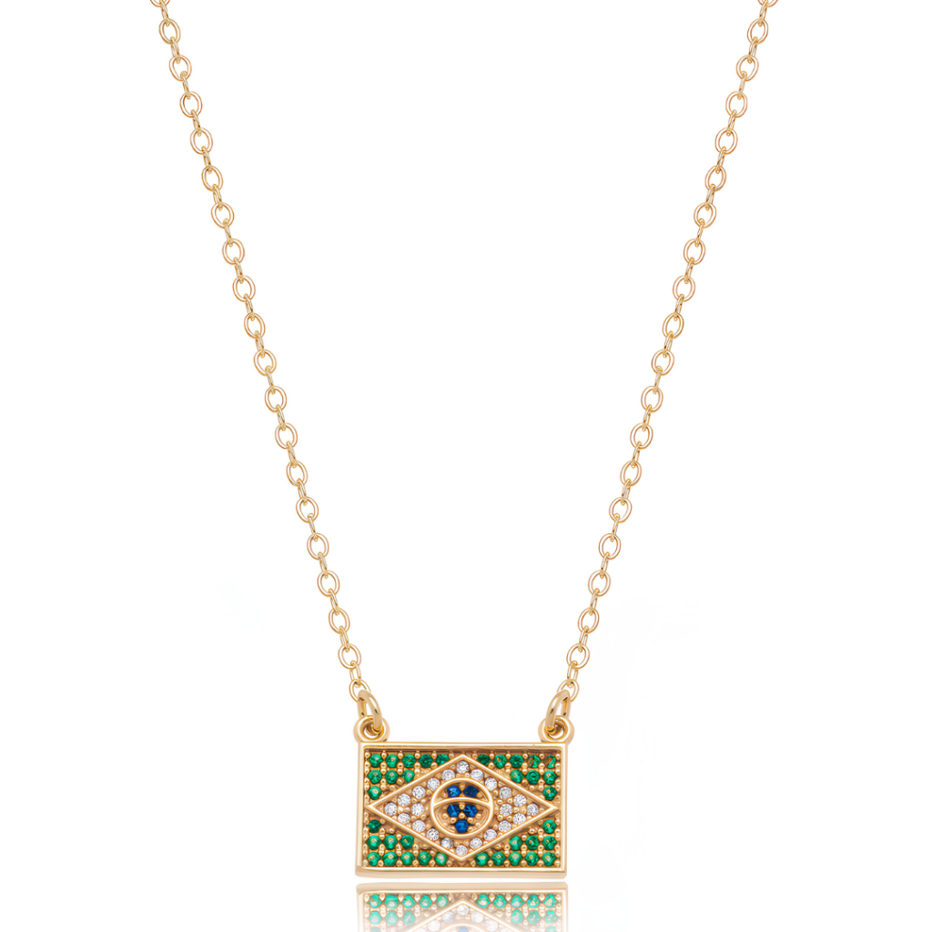 Colar Brasil Cravejado Banhado A Ouro 18k Pingente Feminino Elegante Joia De Alta Qualidade Luxo
