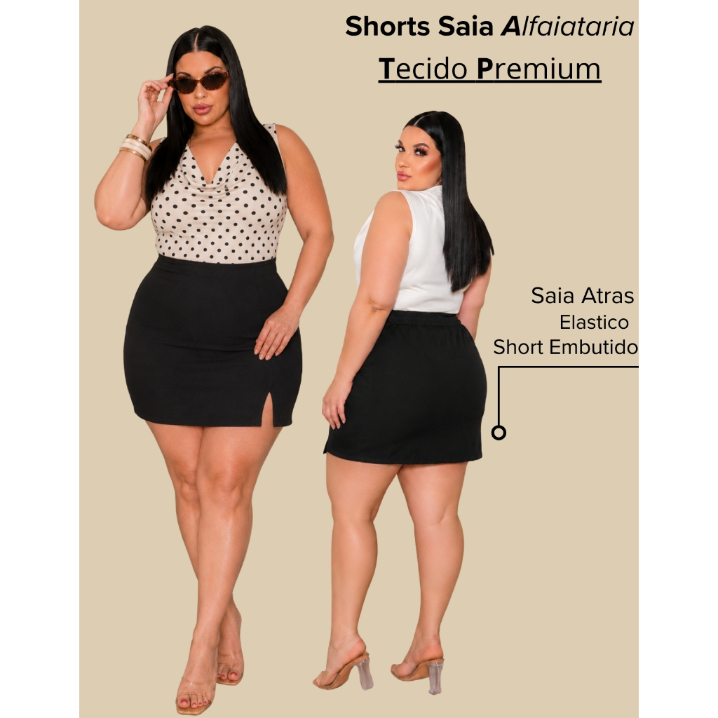 Short Saia Alfaiataria Plus Size Premium Elegante Com Elastico Atrás Confortavel Moda Inverno Look  Alta Qualidade