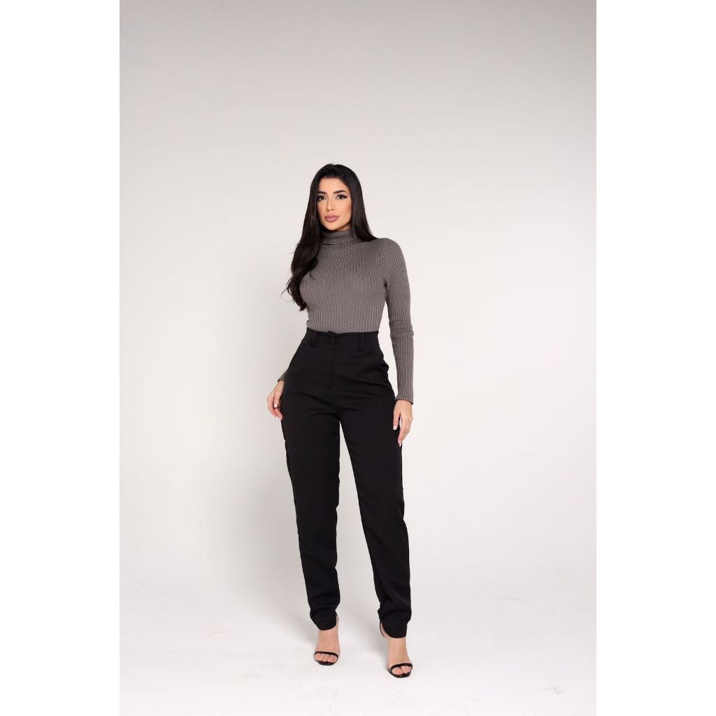 Calça Alfaiataria Estilo Social Feminina Cintura Alta Com ziper  Elegante Moda Luxo Blogueirinha