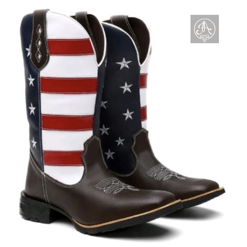 Bota Botina Texana  Estados Unidos Bordada Solado De Borracha