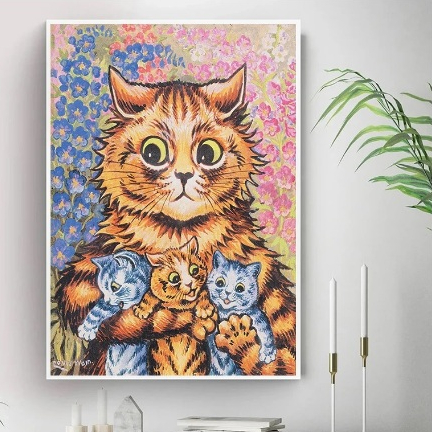 Quadros decorativos Famoso Louis Wain Cat Portrait, Poster Vintage, Pintura (1 peça)