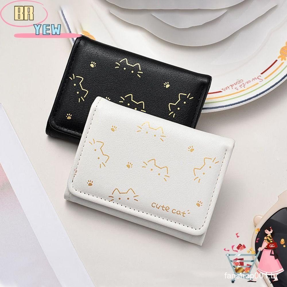 Carteira Estampada De Gatinho YEE , Bolsa Pequena Curta E Fofa Estilo INS Para Cachorro De Moedas De Couro PU Com 3 Dobr