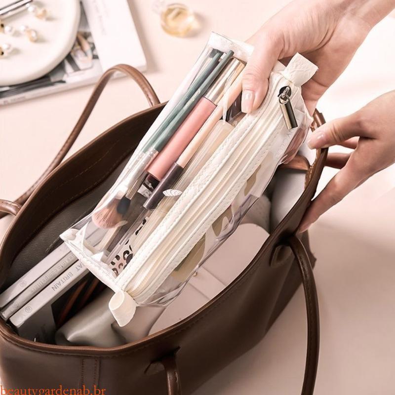Bolsa Cosmética Couro beautygardenab 4 Compartimentos Separados Removíveis Transparentes Maquiagem Dobr