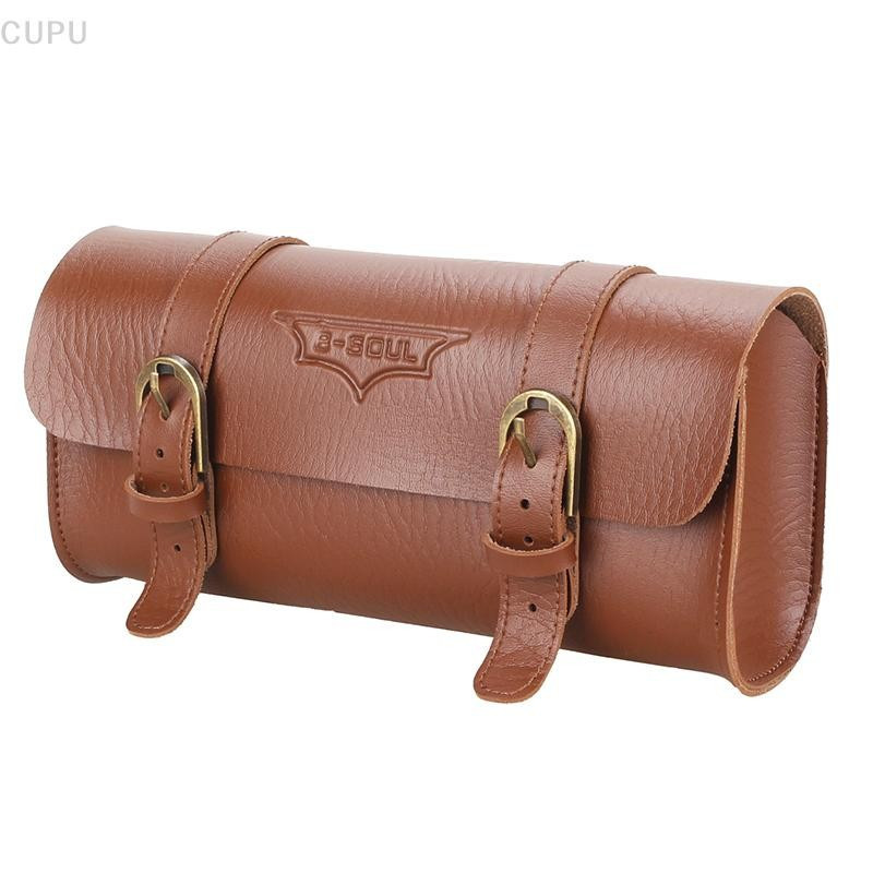 [CU] Bolsa para bicicleta, ferramenta de armazenamento clássica em couro PU retrô, adequada para guidões de scooter dobr