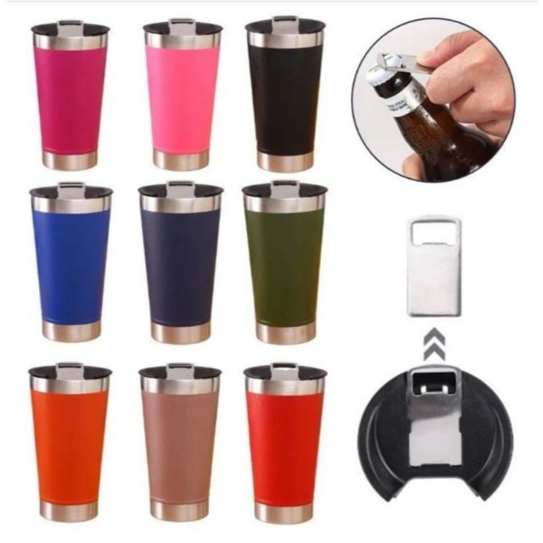 Copo Térmico 473ml Inox Com Tampa e Abridor Integrado Bebidas Geladas e Quentes Alta Durabilidade