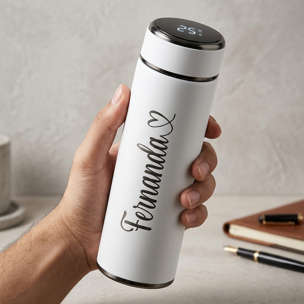 Garrafa Térmica Com LED Marcador de Temperatura Para Bebidas Frias e Quentes