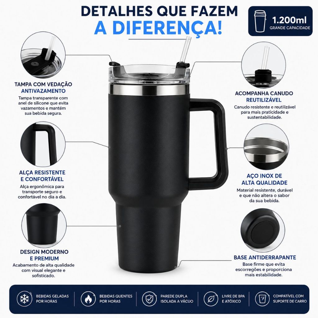 Garrafa Térmica Gigante 1200 Celebridade Bebida Gelada ideal para Academia Passeios