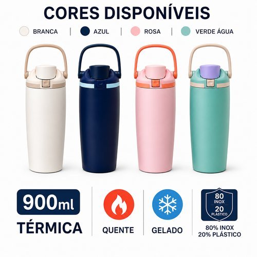 Garrafa Termica Portatil 900ml Com Alca Isolamento Termico Manutencao Temperatura Bebidas