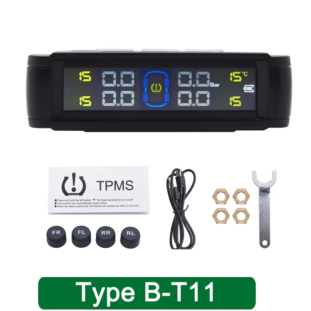 Sistema De Monitoramento De Pressão Dos Pneus Com 4 Sensores TPMS , Display LCD Digital Movido A Energia Solar , Alarme