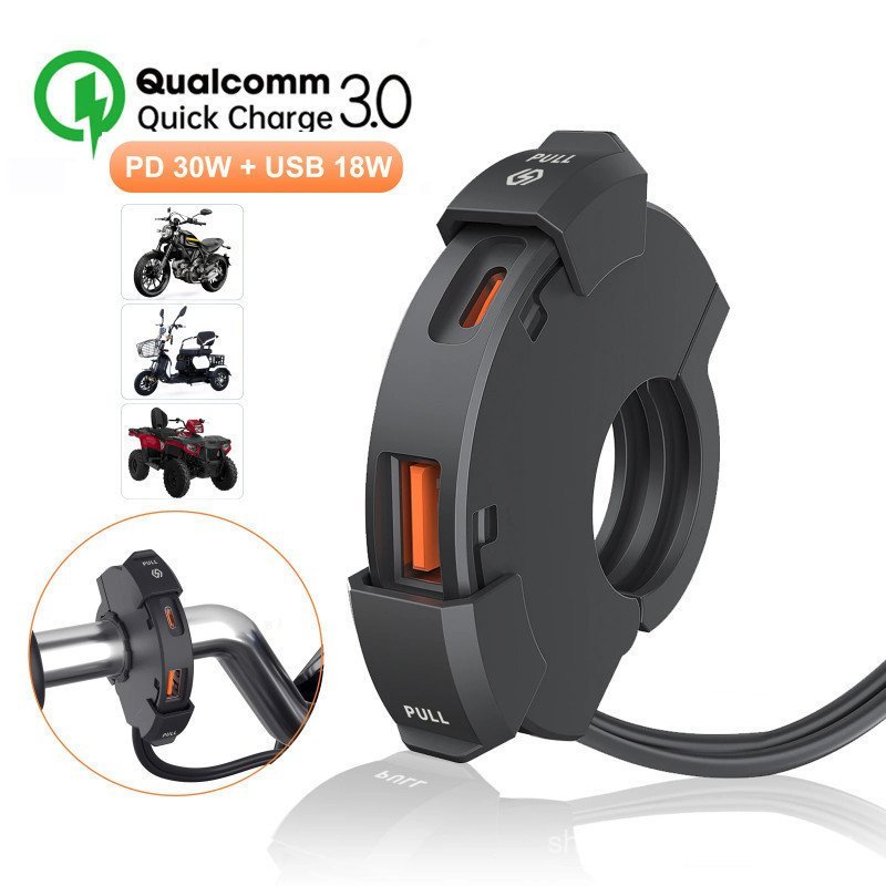 Carregador Universal para Motocicleta QC3.0 48W Adaptador de Energia USB-C Suporte Impermeável para Câmera QQVC