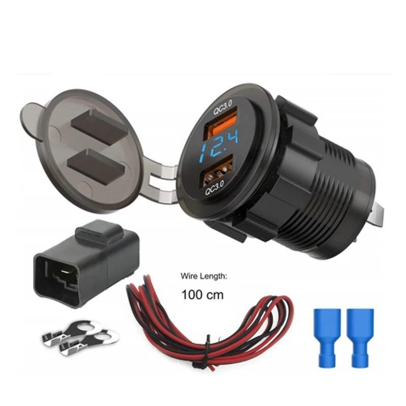 Dual USB QC3.0 Motocicleta Bicicleta Carregador Rápido Digital LED Voltímetro Para Kawasaki versys650/versys1000 Com Rel