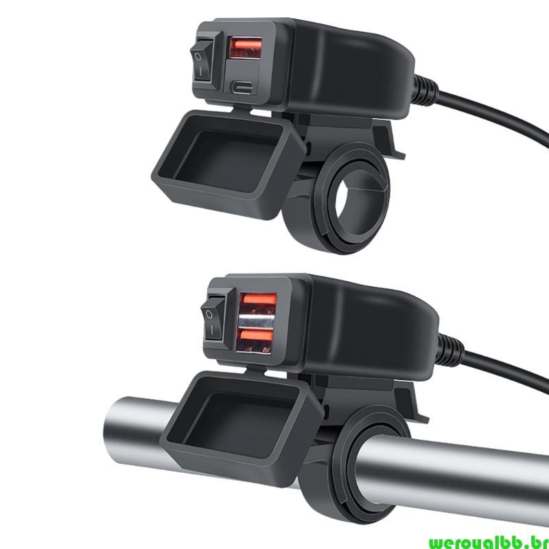 weroyalbb Carregadores Telefone Para Motocicleta, USB, À Prova D, Dupla QC3 0, Carregamento Rápido, A