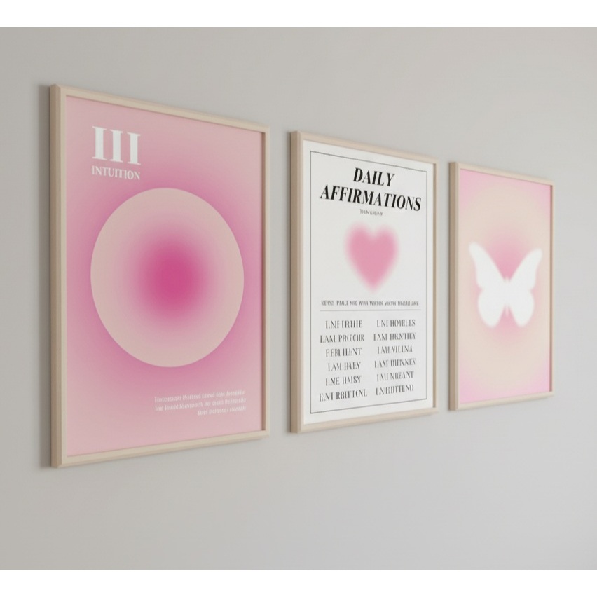 Quadros decorativos Angel Number  Rosa Para Sala Quarto Hall (3 peças)
