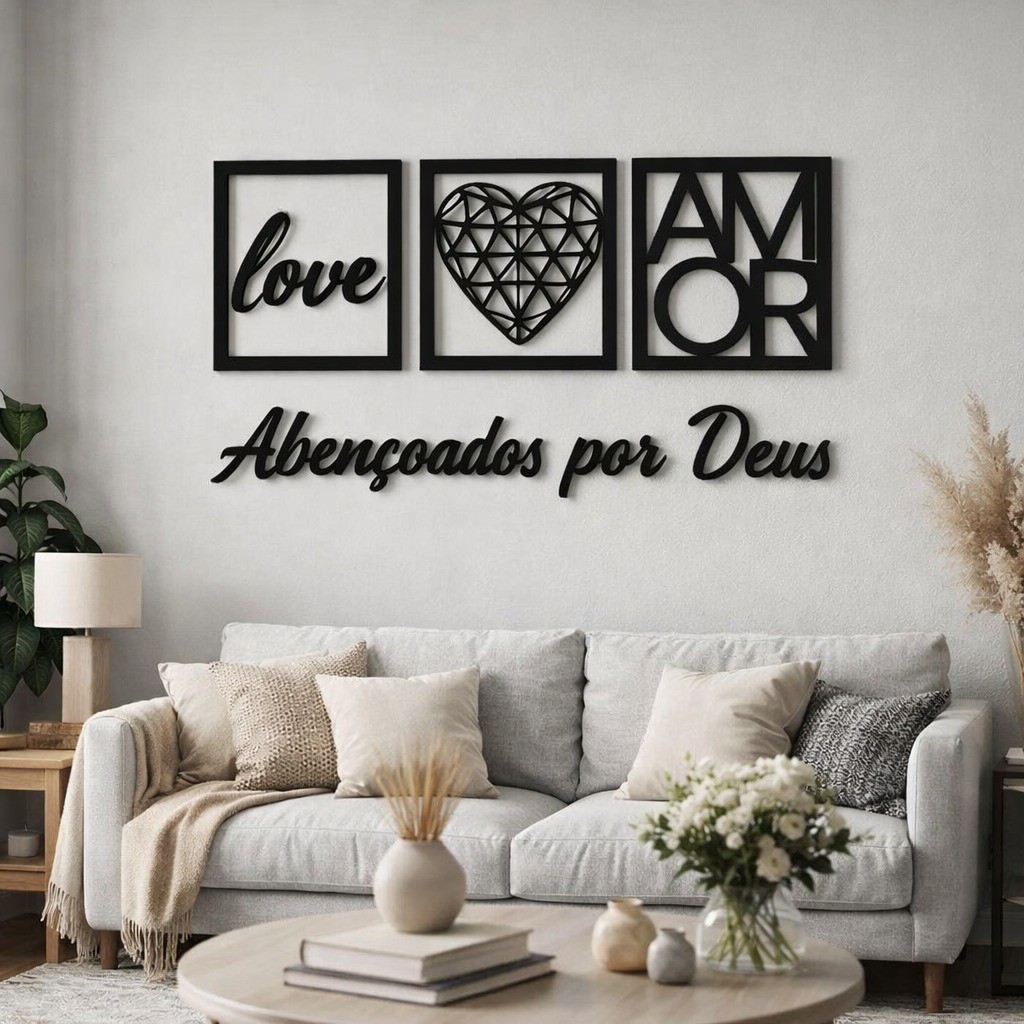 KIT 3 QUADROS DECORATIVOS FRASE ABENÇOADO POR DEUS, DECORACAO SALA, QUARTO CASAL, ESCRITORIO EM MDF