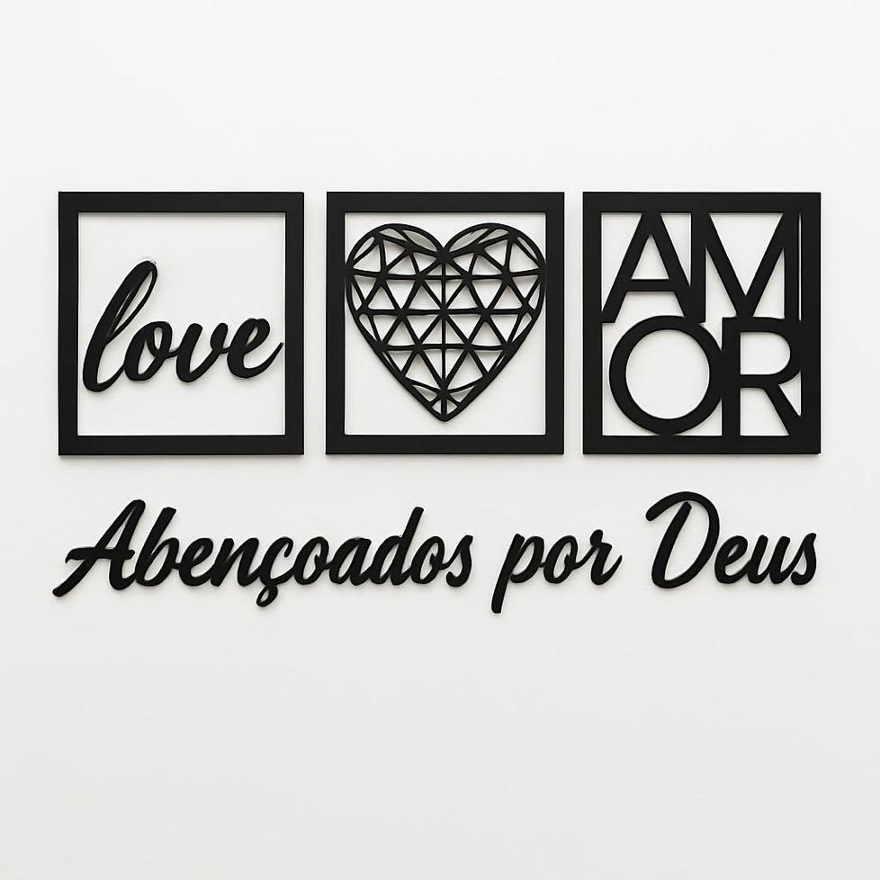KIT 3 QUADROS AMOR DECORATIVOS FRASE ABENÇOADO POR DEUS, DECORACAO SALA, QUARTO, ESCRITORIO EM MDF