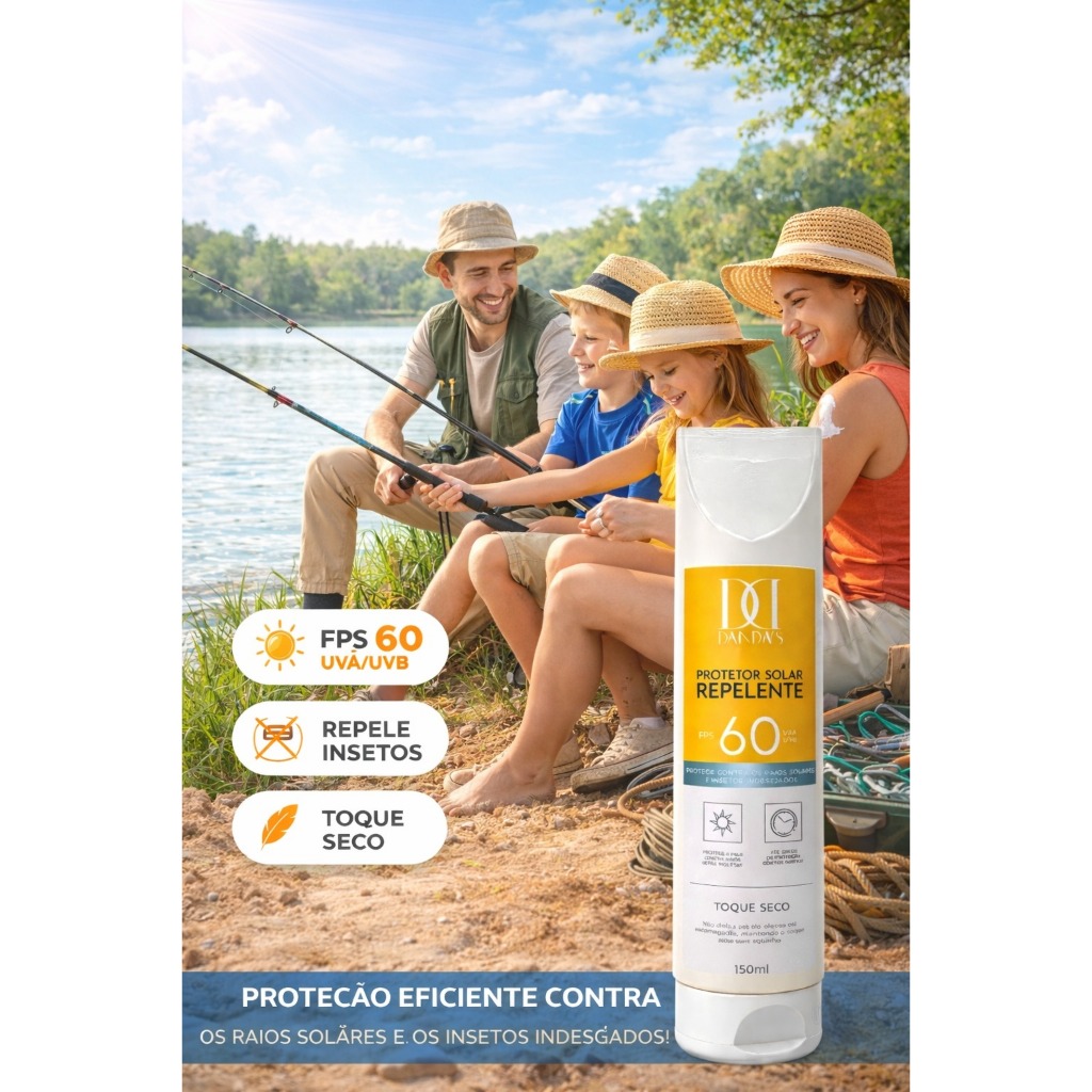 Protetor Solar Repelente Dandas FPS 60 150ml | Proteção UVA UVB + Anti Mosquito | Toque Seco