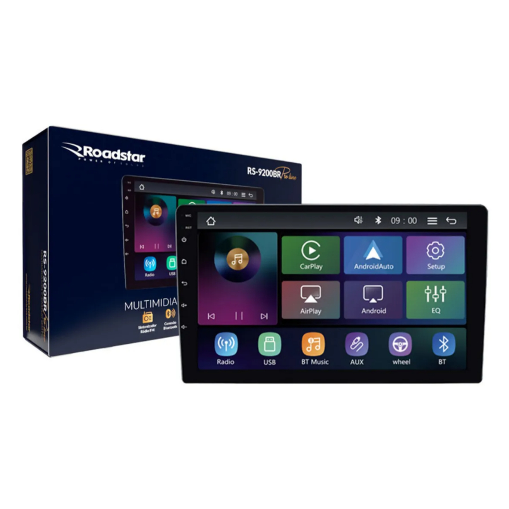 Central Multimídia MP5 Roadstar RS-9200BR Pro Line Carplay Slim Sem Fio Tela de 9 Polegadas