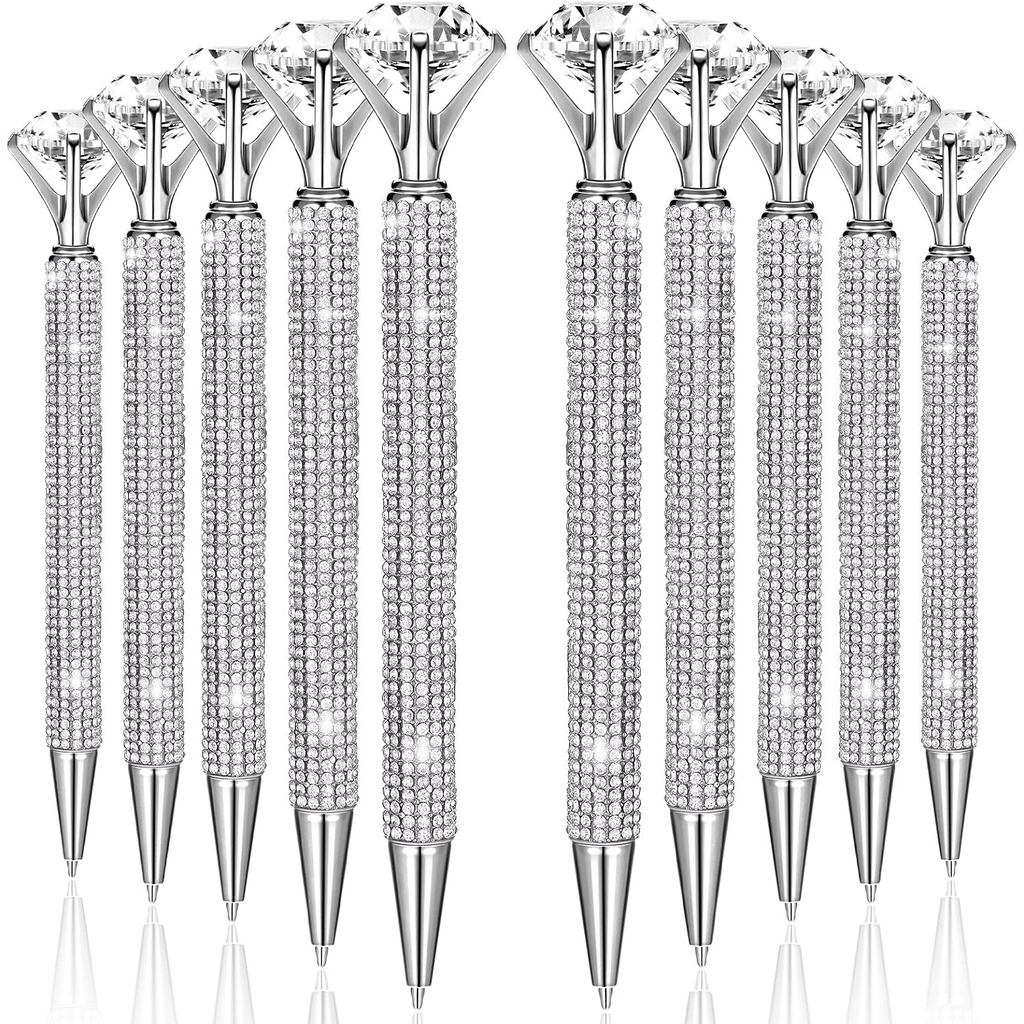 Thenshop 10 Pcs Big Diamond Pens with Crystal Bling Rhinestone Metal Glitter Ballpoint Pens Black Ink Retractable Cute F