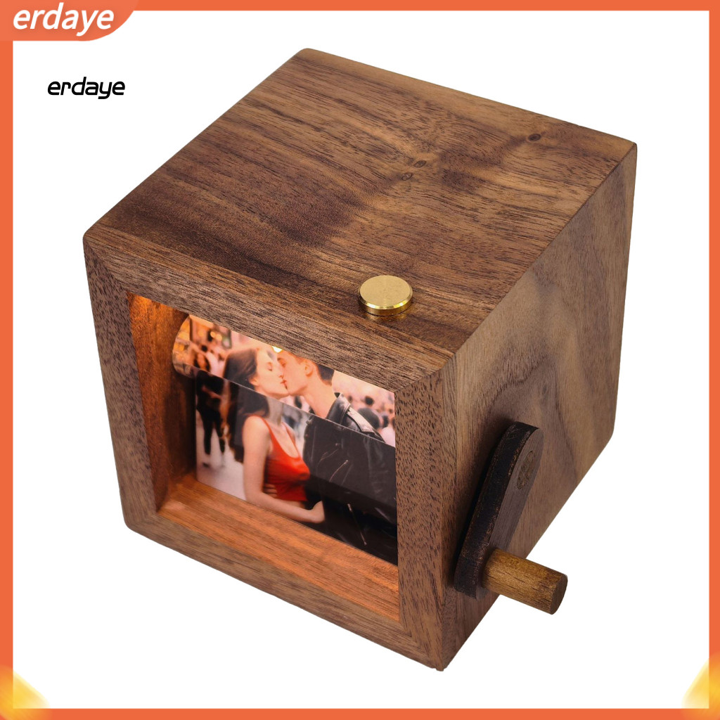 Custom Flip Photo Box Personalized Mechanical Hand-crank Flipbook Frame with Light – Unique Birthday Gift for Couples