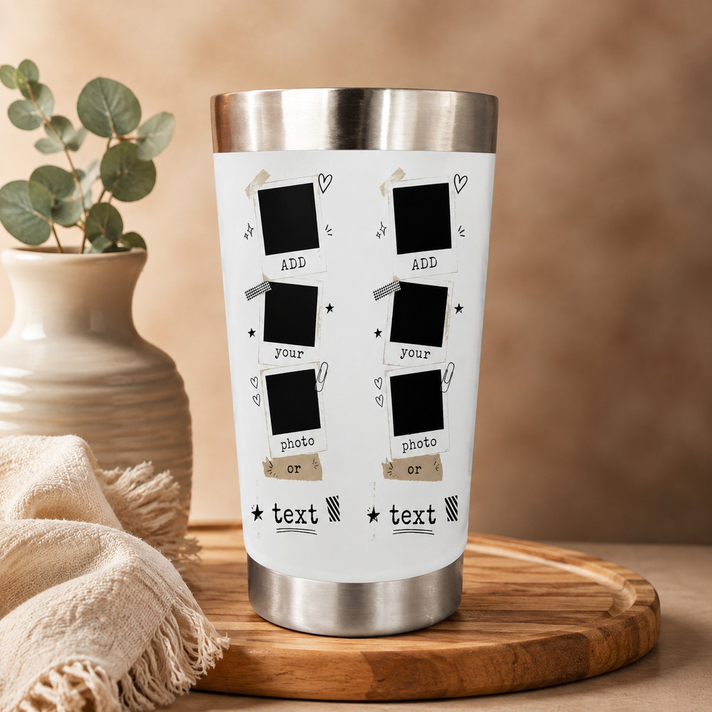 Custom 3-Photo Collage Tumbler with Personalized Text and Scrapbook-Style Frames