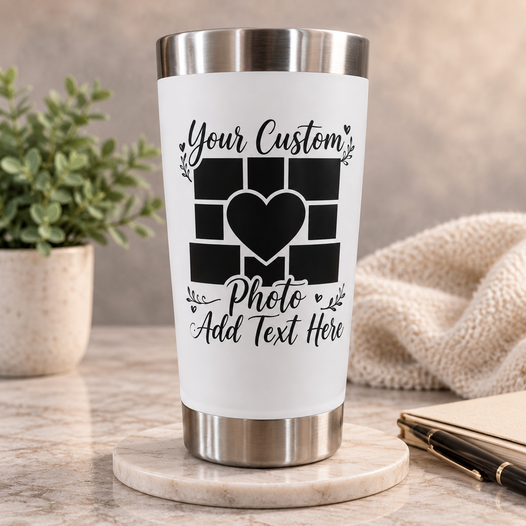 Personalized Photo Collage Heart Tumbler with Custom Text, Green Insulated Travel Cup