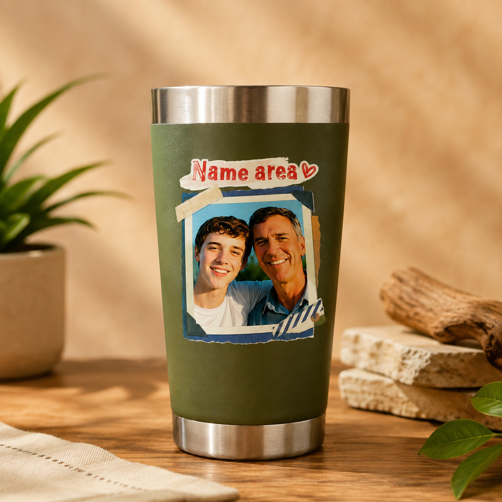 Personalized Father and Son Photo Tumbler with Custom Name and Heart