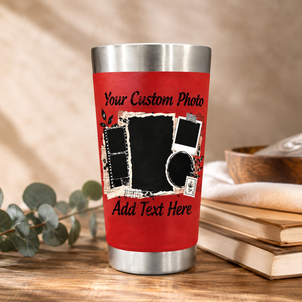 Custom Photo Collage Olive Green Stainless Steel Travel Tumbler with Personalized Text