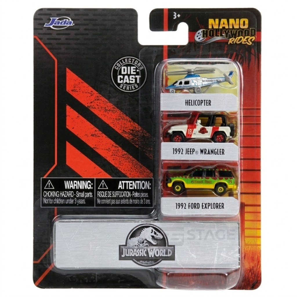 Miniatura Pack 03 Jeep Ford Jurassic Park World 4cm Jada Toy