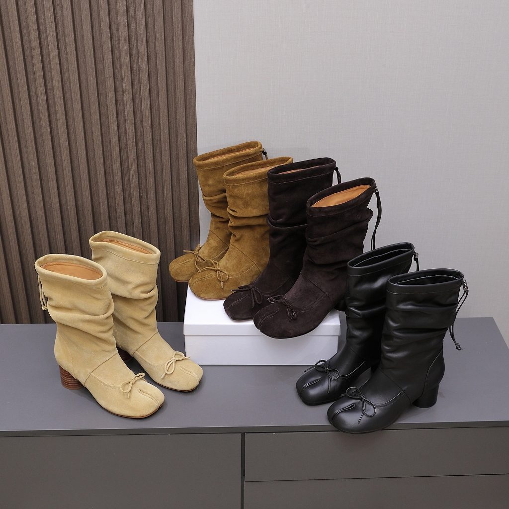 Botas Femininas De Alta Qualidade Arco Outono E Inverno Novo Tabi Split Toe De Couro Genuíno Camurça Confortável Moda Sa