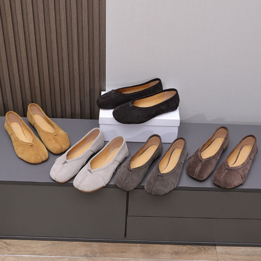 Outono Inverno Nova Camurça Split Toe Sapatos Planos Couro Genuíno Tabi Elegante E Versátil Femininos