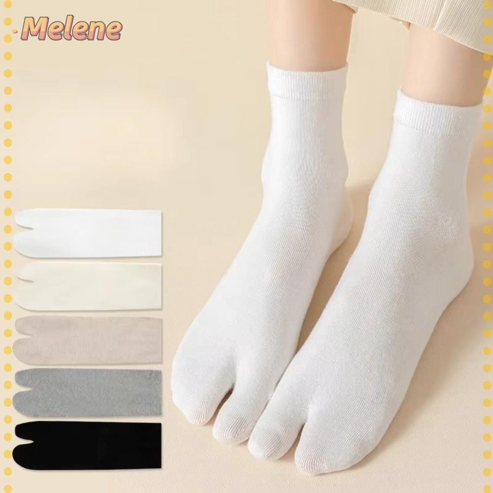 MELENEY9 Tabi Toe Socks , Meia De Dedo Dividido Absorvente De Suor De Cor Sólida , Meias De Cano Médio Resistentes A Odo